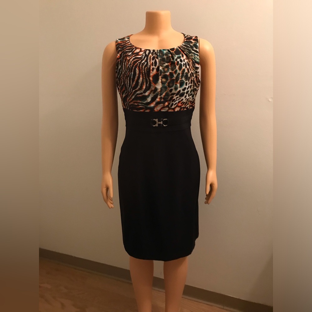 NWOT DRESS BLACK MULTI COLOR FITTED DRESS SIZE 8